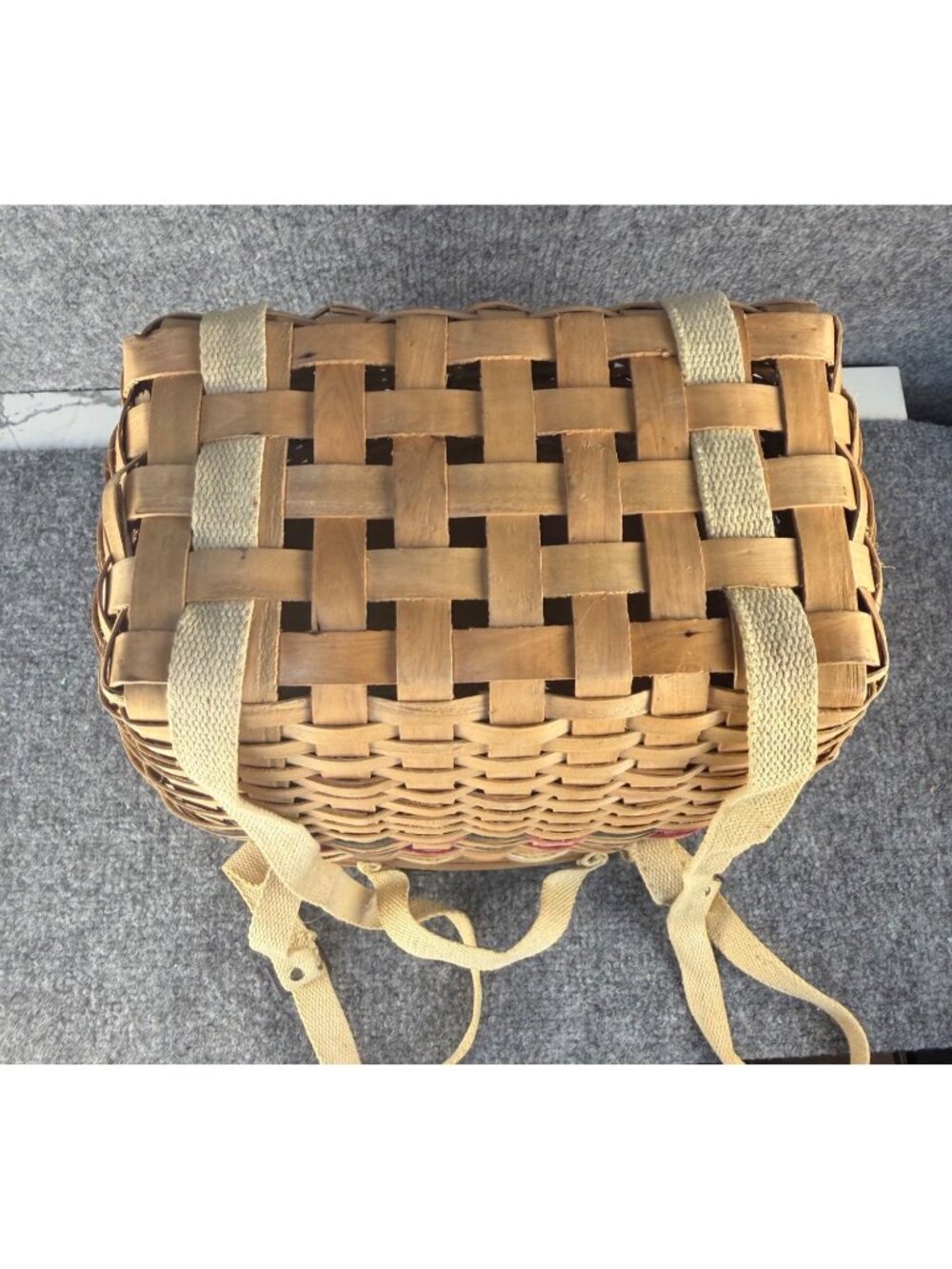 Vintage Woven Fishing Creel Basket Backpack Rustic Cabin Decor Cottagecore - Picture 4 of 16